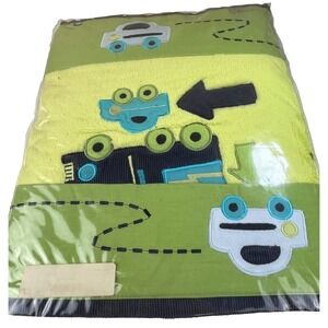 Zutano Blue Traffic 4 Piece Toddler Bed Set Blanket Sheets Pillowcase Cars Truck